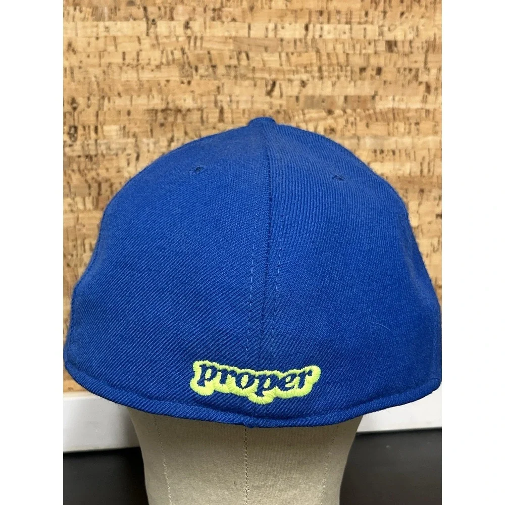 Vintage PROPER New Era Snapback HAT 9 Fifty Blue Neon Rare 100% Wool Made In USA